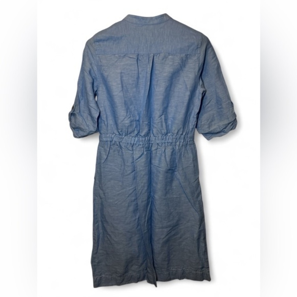 Ann Taylor Women 4 Tall Blue Denim Like Linen Cotton Shirt Pockets Cuff Dress - Picture 2 of 5
